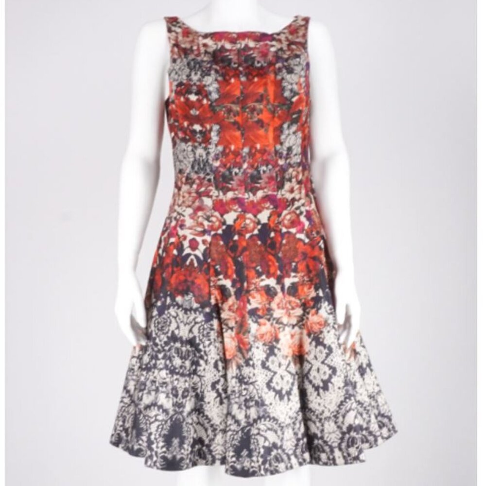 NWT Julian Taylor Satin Floral/ Paisley Dress- Black /White/ Red